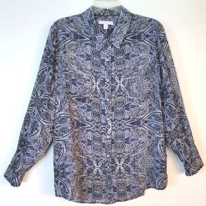 Like New Women's XL Button Down Shirt Adjustable Sleeves Lavender Paisley